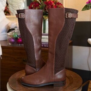 Cole Haan Leather Stretch-back Riding Boots